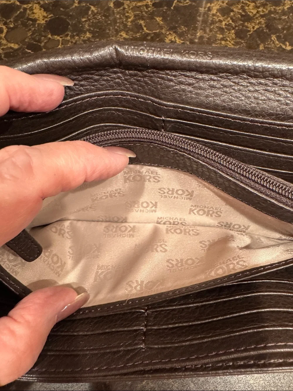 Michael Kors Continental Clutch brown python embossed Wallet with Gold Hardware